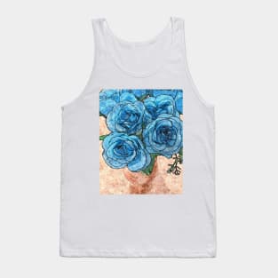 Shabby-Chic Vase of Blue Roses Flowers Bouquet Painting Tank Top